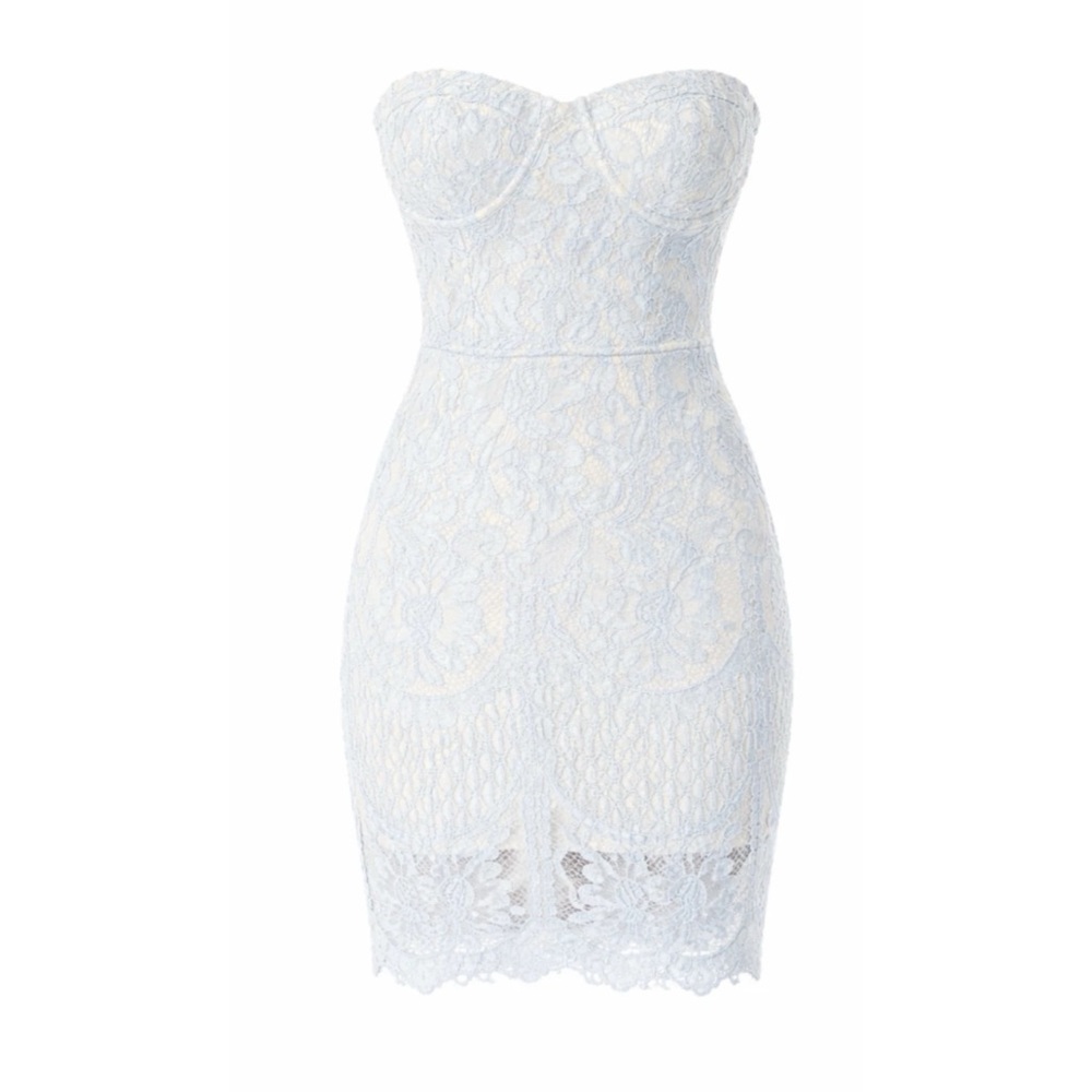 A.Peach Strapless Bodycon Lace Dress SZ M